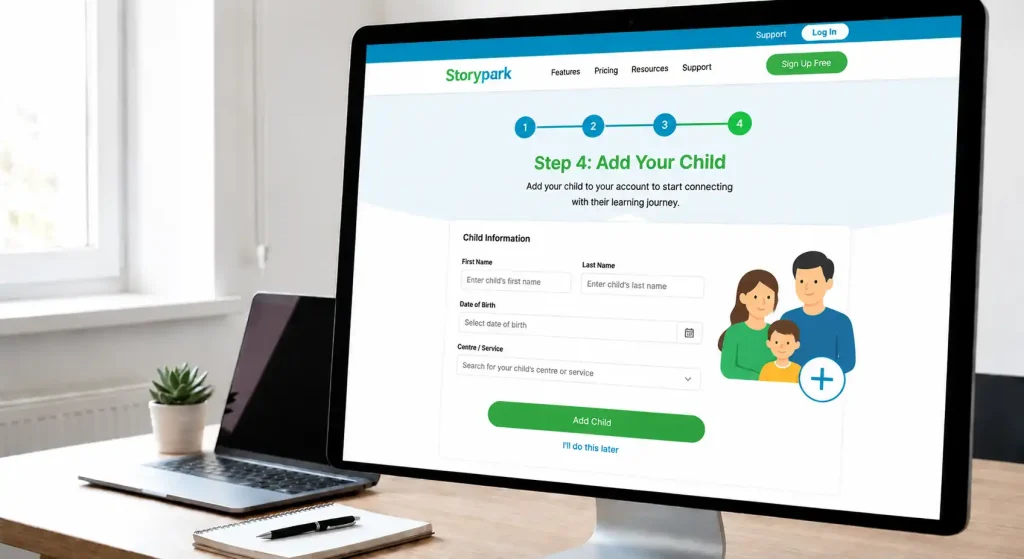 Storypark Step 4 Add Your Child registration screen