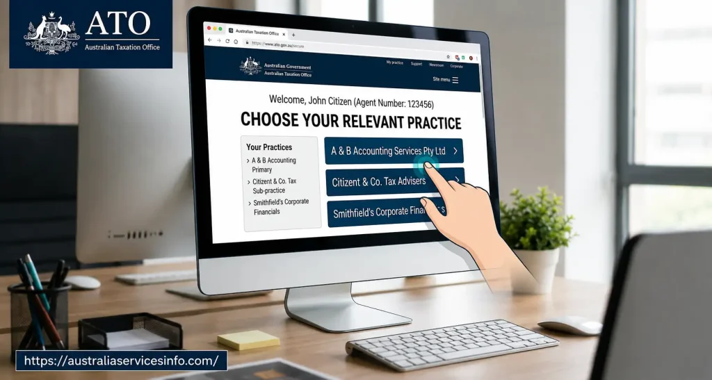 Tax Agent Portal choose your relevant practice screen for ATO online services