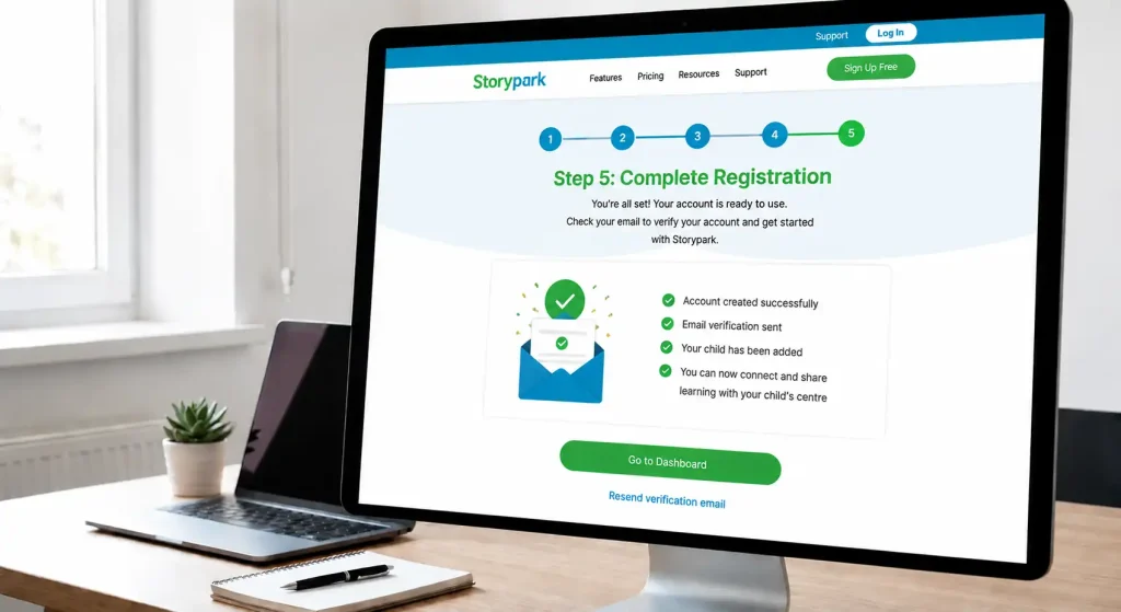 Storypark Step 5 Complete Registration confirmation screen
