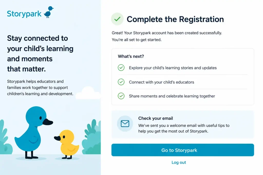 Complete your Storypark registration and access your account
