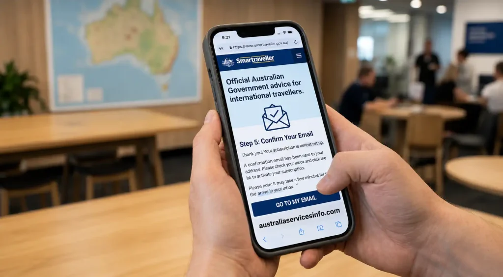 Smartraveller confirm email page for Australian travel advice subscription