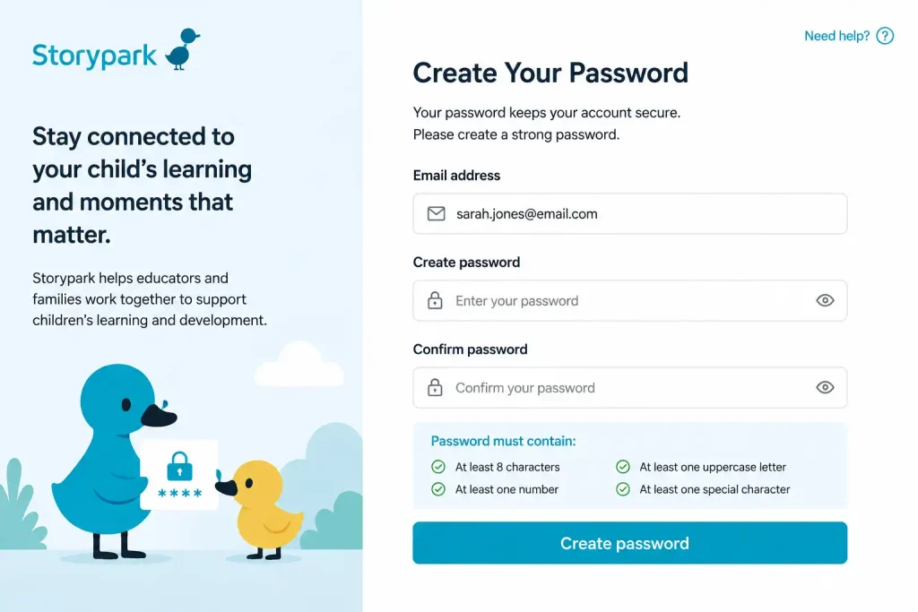 Create your Storypark password to secure your account