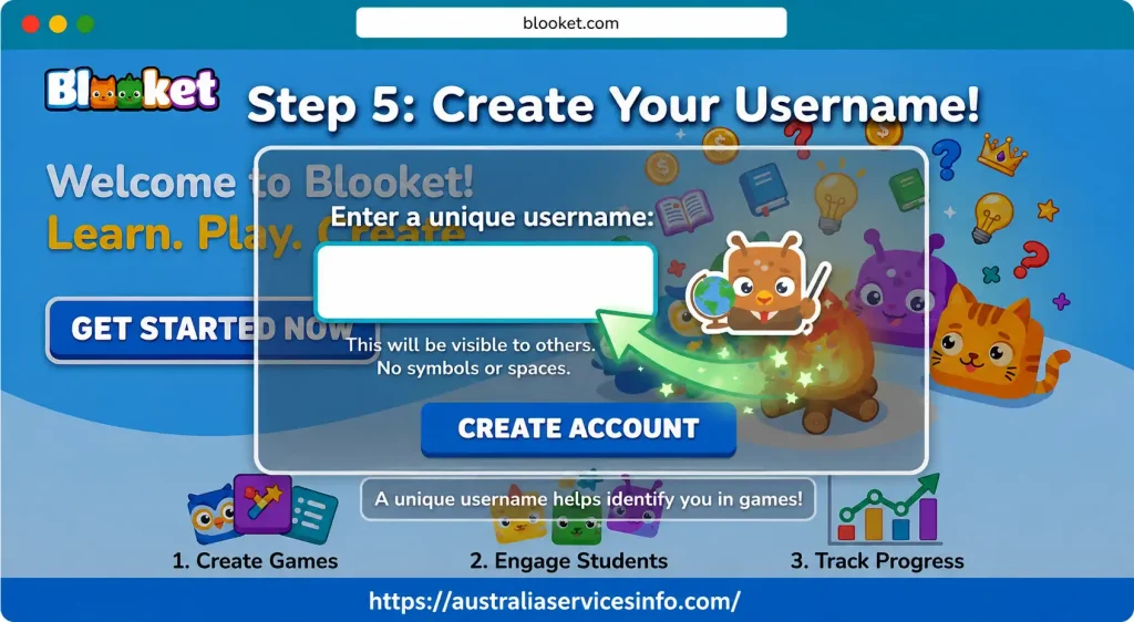 Blooket create username screen for account registration