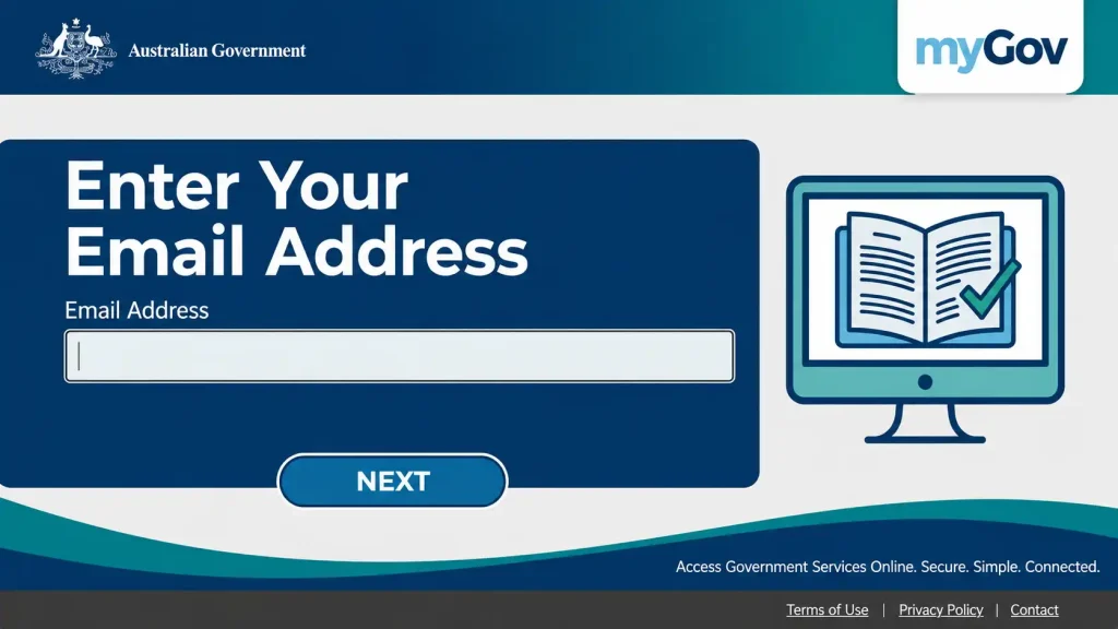 myGov Australia Enter Your Email Address login screen with Next button