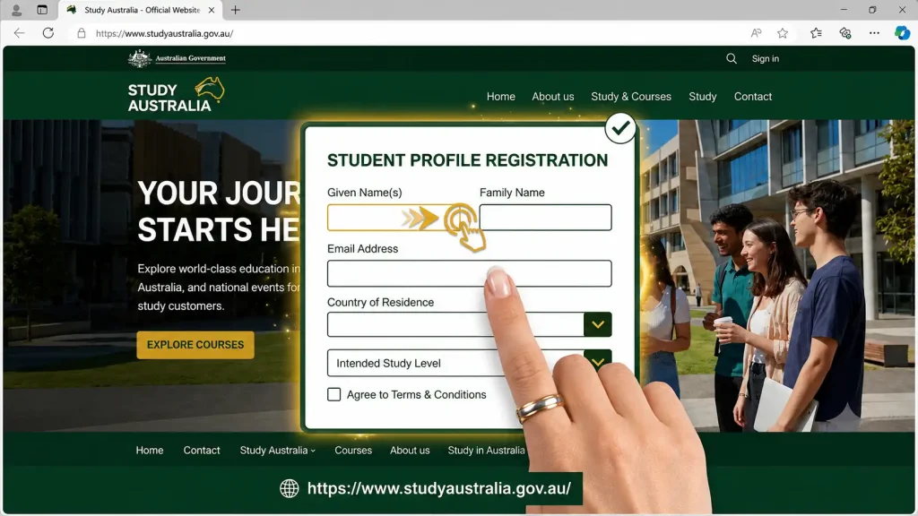 Study Australia student profile registration 