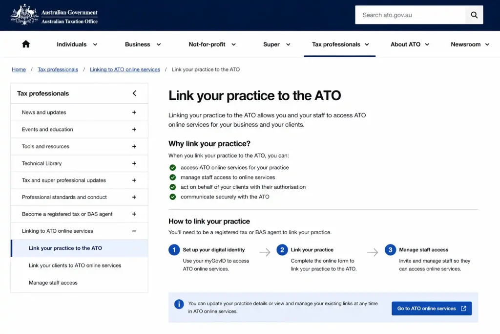 Link your tax practice to the ATO for online services