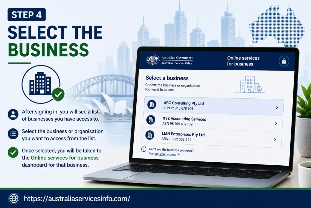 Step 4 select the business in ATO Online Services