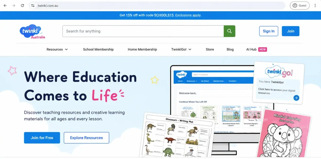 Twinkl Australia official website homepage for educational resources