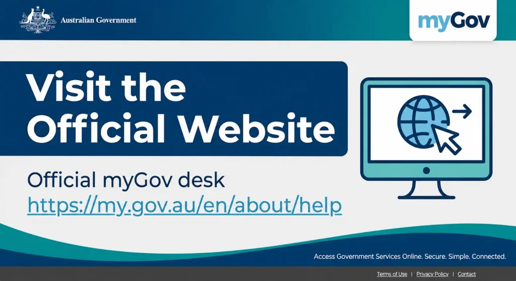 Official myGov Australia Help Desk website banner with myGov support link