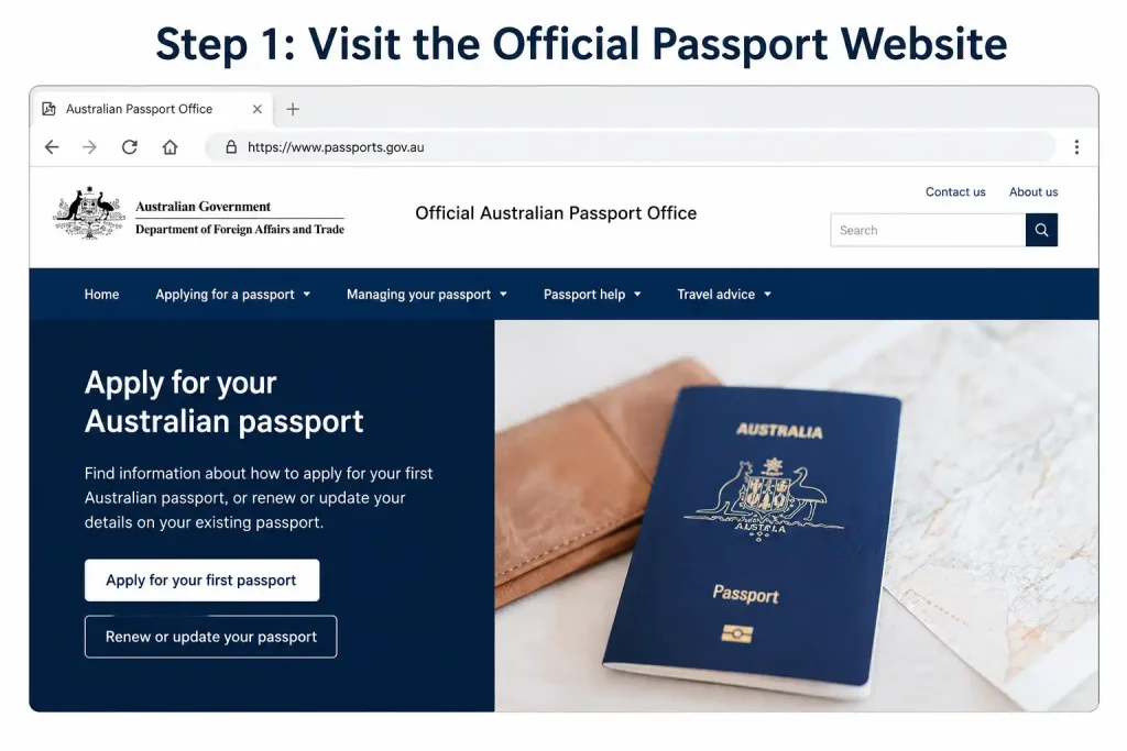 Step 1 visit the official Australian Passport website at passports.gov.au