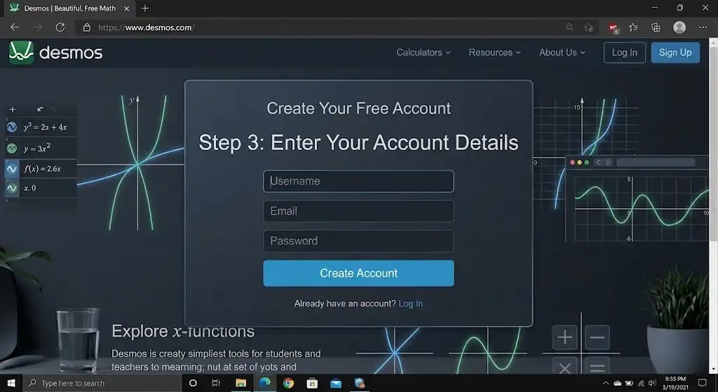 Desmos create your free account enter account details